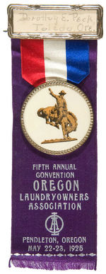 EARLY RIBBON BADGE FROM FAMOUS OREGON RODEO TOWN.