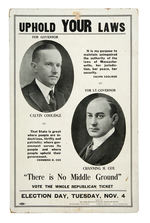 RARE COOLIDGE FOR GOVERNOR JUGATE WINDOW CARD WITH CHANNING COX AS LT. GOVERNOR.