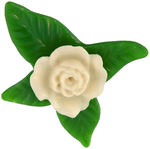 TWO GLOW-IN-DARK GARDENIA BROOCHES PLUS CARD AND ORDER FORM.