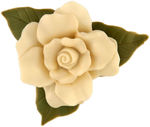 TWO GLOW-IN-DARK GARDENIA BROOCHES PLUS CARD AND ORDER FORM.