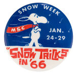 RARE SNOOPY "SNOW WEEK" 1966 BUTTON.