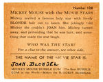 “MICKEY MOUSE WITH THE MOVIE STARS” GUM CARD #108.