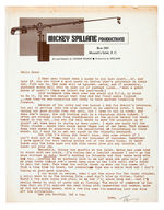 MIKE HAMMER CREATOR MICKEY SPILLANE SIGNED LETTER WITH COMIC BOOK CAREER REFERENCE.