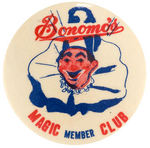 "BONOMO'S MAGIC CLUB MEMBER" RARE EARLY TELEVISION KIDS CLUB BUTTON.