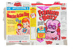 “FRANKEN BERRY MONSTER ACTION RING” CEREAL BOX W/UNCUT SHEET OF RING IMAGES.