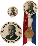 THREE TRUMAN BUTTONS ACCENTED WITH DONKEYS.