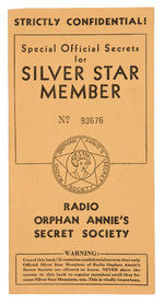 "RADIO ORPHAN ANNIE'S SILVER STAR MEMBER" RARE FOLDER ASSIGNING "OFFICIAL NUMBER."