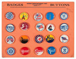 "BADGES/BUTTONS/ORANGE MANUFACTURING CORP" SAMPLE CARD OF BUTTONS.