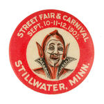 STILLWATER, MINN. 1901 CARNIVAL BUTTON WITH DEVIL.