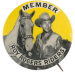 "MEMBER ROY ROGERS RIDERS" CLUB BUTTON FROM HAKE COLLECTION.