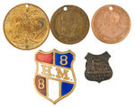 HARRISON TOKENS (3) ENAMELED SHIELD PIN AND LAPEL STUD FROM 1888-1892.