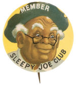 UNCLE REMUS-LIKE CHARACTER CLUB BUTTON FOR "SLEEPY JOE CLUB."