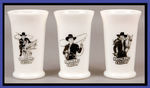 "HOPALONG CASSIDY MILK GLASS TUMBLERS" STORE DISPLAY BOX WITH THREE TUMBLERS.