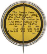 STOCK MARKET FLASH CRASH "I MISS IKE! HELL, I EVEN MISS HARRY" BUTTON WITH ADVERTISING BACKPAPER.