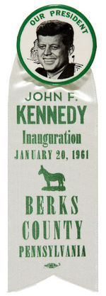 "OUR PRESIDENT" UNLISTED KENNEDY 1961 INAUGURATION BUTTON WITH RIBBON.