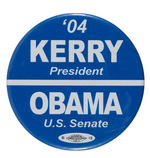 KERRY 2004 BUTTON WITH OBAMA AS COATTAIL.