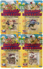 PLAYMATES BARNYARD COMMANDOS SET OF EIGHT FIGURES ON CARDS.