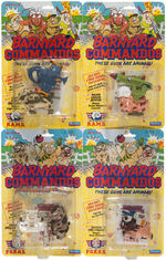 PLAYMATES BARNYARD COMMANDOS SET OF EIGHT FIGURES ON CARDS.