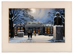 GEORGE HENKEL ORIGINAL PAINTING OF NAVAL ACADEMY BANCROFT HALL ON WINTER EVENING.