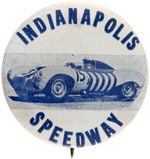 "INDIANAPOLIS SPEEDWAY" BUTTON PICTURING HIGHLY SOUGHT AND RARE JAGUAR D-TYPE CAR.