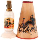 "HOPALONG CASSIDY" GLASS LAMP WITH SHADE.