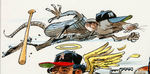 JACK DAVIS FRAMED FULL COLOR ORIGINAL ART WITH VARIOUS BASEBALL STARS.