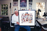 JACK DAVIS FRAMED FULL COLOR ORIGINAL ART WITH VARIOUS BASEBALL STARS.