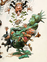 JACK DAVIS FRAMED FULL COLOR ORIGINAL ART FEATURING GERALD FORD & THE WASHINGTON MONEY MACHINE.