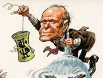 JACK DAVIS FRAMED FULL COLOR ORIGINAL ART FEATURING GERALD FORD & THE WASHINGTON MONEY MACHINE.