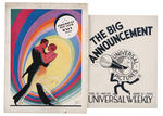 “PARAMOUNT PEP CLUB BALL 1928” AND “UNIVERSAL WEEKLY THE BIG ANNOUNCEMENT” 1930 PROMO PUBLICATIONS.