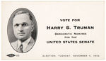 TRUMAN POLLING CARD FROM HIS FIRST SENATE RACE IN 1934.