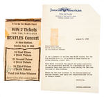 “BEATLES CONCERT” TICKETS CONTEST AWARD LETTER W/AD.