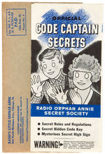 "RADIO ORPHAN ANNIE CODE CAPTAIN SECRETS" FOLDER WITH BADGE BEARING EXTREMELY LOW SERIAL NUMBER.