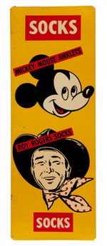 “MICKEY MOUSE ANKLETS/ ROY ROGERS SOCKS” EMBOSSED TIN LITHO SIGN.