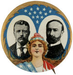 ROOSEVELT & FAIRBANKS CLASSIC 1904 JUGATE BUTTON WITH MISS LIBERTY, HAKE #34.