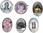 NEW ENGLAND COTTON MANUFACTURERS ASSOCIATION SIX GORGEOUS PORCELAIN BADGES BY O'HARA DIAL CO.