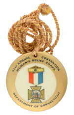 CONNECTICUT WOMAN'S RELIEF CORPS CELLO MEDALLION ON CORD.