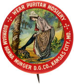 "WEAR PURITAN HOSIERY" GORGEOUS AND RARE BUTTON BY W&H 1900-1912.