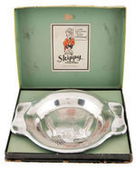 "SKIPPY SILVERWARE" SILVER-PLATED BOXED BABY PLATE/UTENSIL SET AND CUP.