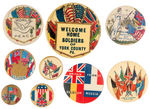 WORLD WAR I FLAGS OF THE ALLIES AND PEACE BUTTONS.