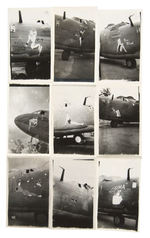 WWII BOMBER CANDID/REAL PHOTO LOT OF 26 INCLUDING MANY WITH  PIN-UP NOSE ART.