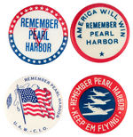 "REMEMBER PEARL HARBOR" QUARTET OF SCARCE BUTTONS.