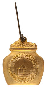 BOTTLERS CONVENTION 1899 EMBOSSED BRASS FIGURAL BADGE.