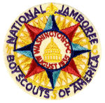 BOY SCOUT PATCH FOR PLANNED BUT CANCELLED 1935 FIRST NATIONAL JAMBOREE.