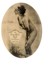 SEPTEMBER MORN NUDE WOMAN PROMOTING "HAPPY BILL'S GRILL."