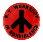 "NY WORKSHOP IN NON VIOLENCE" BUTTON.