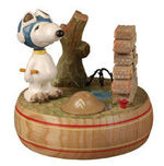 SNOOPY WWI FLYING ACE WOODEN FIGURAL MUSIC BOX BY ANRI, ITALY.