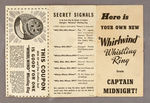 CAPTAIN MIDNIGHT "WHIRLWIND WHISTLING RING" INSTRUCTION FOLDER.