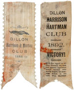 PAIR OF UNUSUAL HARRISON RIBBONS FROM TINY MONTANA TOWN 1888 AND 1892 WITH COATTAIL.