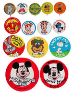 COMIC CHARACTER CLUB BUTTONS 1930s-1970s GROUP OF 14.